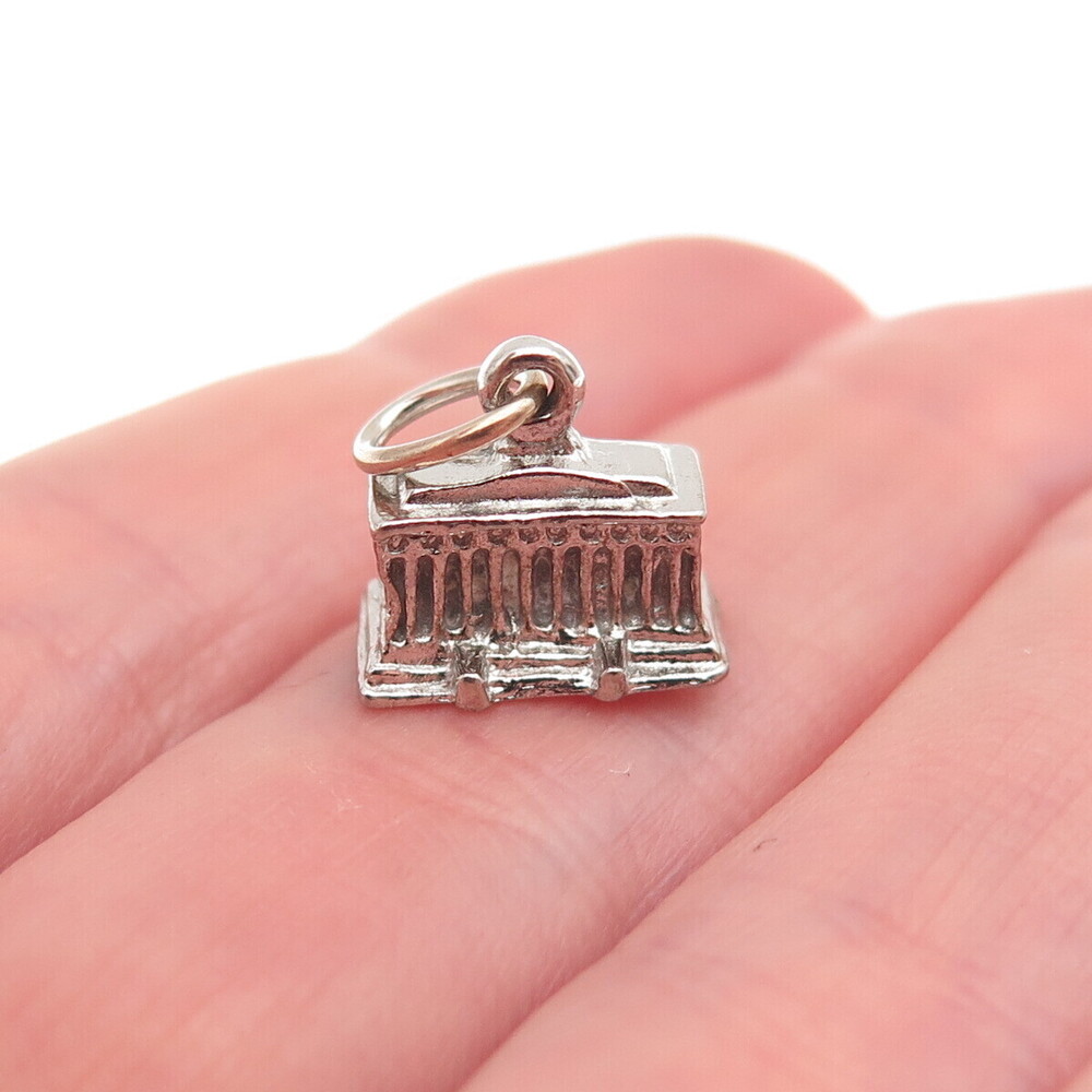 925 Sterling Silver Vintage Lincoln Memorial Oxidized 3D Mini Charm Pendant